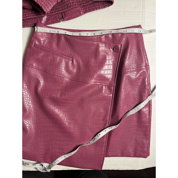NWT-Worthington Womens Faux Croc Leather Bomber Jacket & mini Skirt Set Pink - Picture 12 of 16